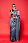 Grey Silk Saree With Unstitched Blouse