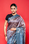Grey Silk Saree With Unstitched Blouse
