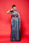Grey Silk Saree With Unstitched Blouse