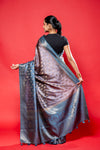 Grey Silk Saree With Unstitched Blouse