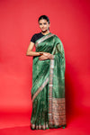 Mehndi Silk Printed Saree With Unstitched Blouse