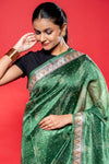 Mehndi Silk Printed Saree With Unstitched Blouse