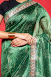 Mehndi Silk Printed Saree With Unstitched Blouse