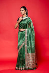 Mehndi Silk Printed Saree With Unstitched Blouse