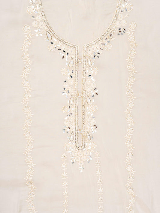 Off White Organza Unstitched Salwar Suit With Chiffon Dupatta