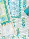 White Firozi Cotton Unstitched Salwar Suit With Cotton Dupatta