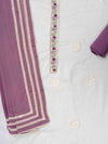 Off White Mauve Cotton Unstitched Salwar Suit With Cotton Dupatta