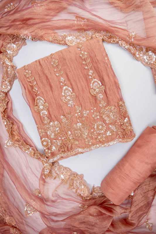 Onion Organza Unstitched Salwar Suit With Organza Dupatta