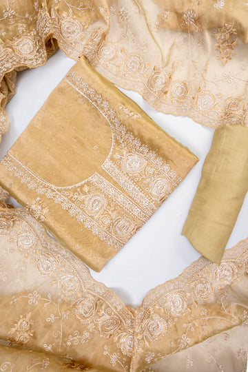 Pista Organza Unstitched Salwar Suit With Organza Dupatta