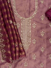 Mauve Organza Unstitched Salwar Suit With Organza Dupatta