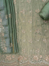 Olive Organza Unstitched Salwar Suit With Organza Dupatta