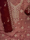 Brown Organza Unstitched Salwar Suit With Organza Dupatta