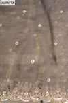 Grey Organza Unstitched Salwar Suit With Organza Dupatta