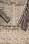 Grey Organza Unstitched Salwar Suit With Organza Dupatta