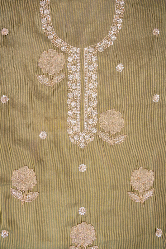 Mehndi Crepe Unstitched Salwar Suit With Chiffon Dupatta
