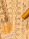 Mustard Cotton Unstitched Salwar Suit With Cotton Dupatta