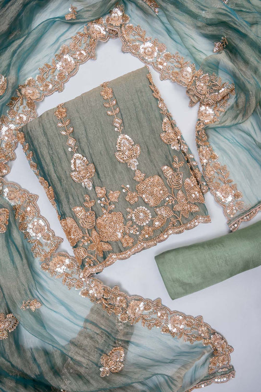 Pastel Majesty Mint Green Organza Unstitched Salwar Suit With Organza Dupatta