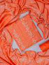 Peach Cotton Unstitched Salwar Suit With Cotton Dupatta