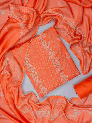 Peach Cotton Unstitched Salwar Suit With Cotton Dupatta