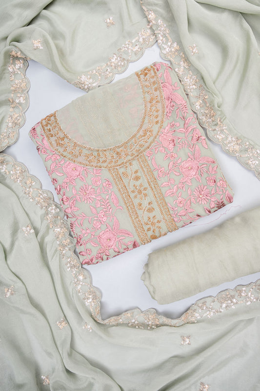 Soft Heritage Pista Georgette Unstitched Salwar Suit With Georgette Dupatta