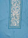 Blue Grey Cotton Unstitched Salwar Suit With Chiffon Dupatta