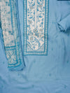 Blue Grey Cotton Unstitched Salwar Suit With Chiffon Dupatta