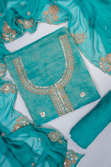 Effortless glamour Rama Shimmer Unstitched Salwar Suit With Chiffon Dupatta