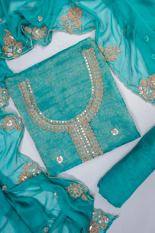 Effortless glamour Rama Shimmer Unstitched Salwar Suit With Chiffon Dupatta