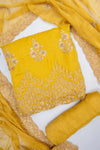 Soft Heritage Pista Soft Twill Unstitched Salwar Suit With Chiffon Dupatta