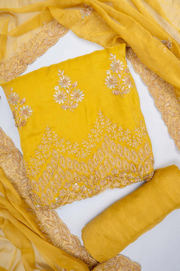 Soft Heritage Pista Soft Twill Unstitched Salwar Suit With Chiffon Dupatta