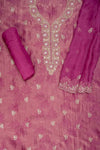 Magenta Shimmer Tissue Unstitched Slawar Suit With Chiffon Dupatta