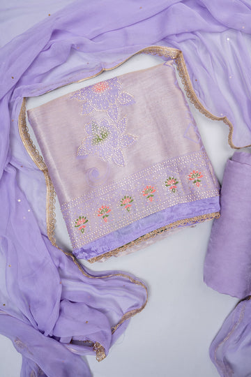 Delicate and dreamy Mauve Tissue Silk Unstitched Salwar Suit With Chiffon Dupatta