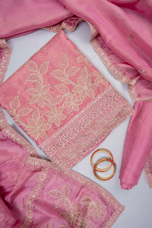 Glow Different Gajari Silk Unstitched Salwar Suit With  Silk Dupatta
