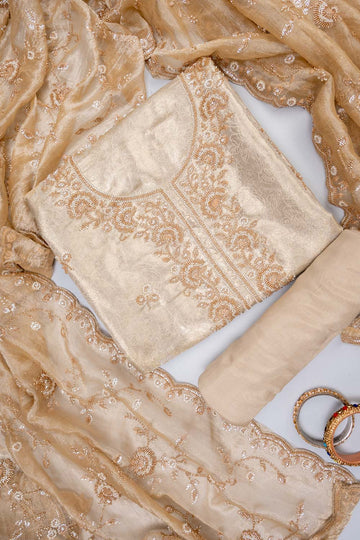 Timeless beauty Tussar Shimmer Unstitched Salwar Suit With Organza Dupatta