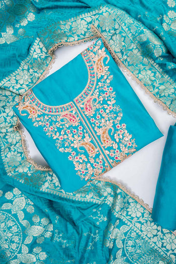 Effortless glamour Rama Silk Unstitched Salwar Suit With Silk Dupatta