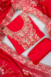 Grace Redefined Red Silk Unstitched Salwar Suit With Silk Dupatta