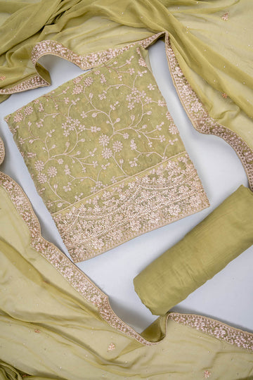 Heritage Charm Pista Organza Unstitched Salwar Suit With Chiffon Dupatta