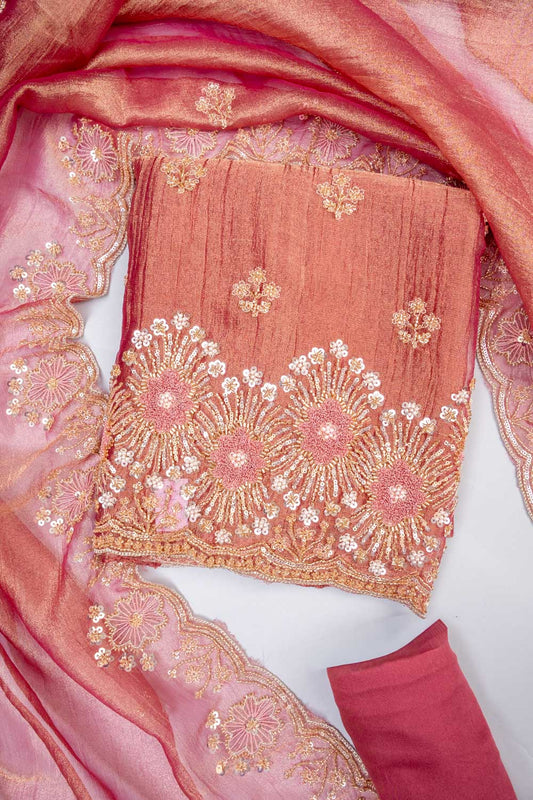 Magenta Tissue Unstitched Salwar Suit With Tissue Dupatta