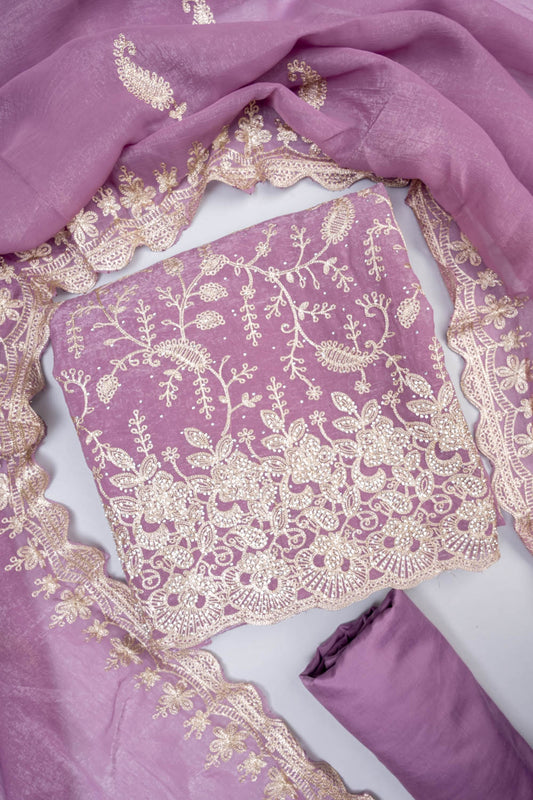 Mauve Tissue Unstitched Salwar Suit With Tissue Dupatta