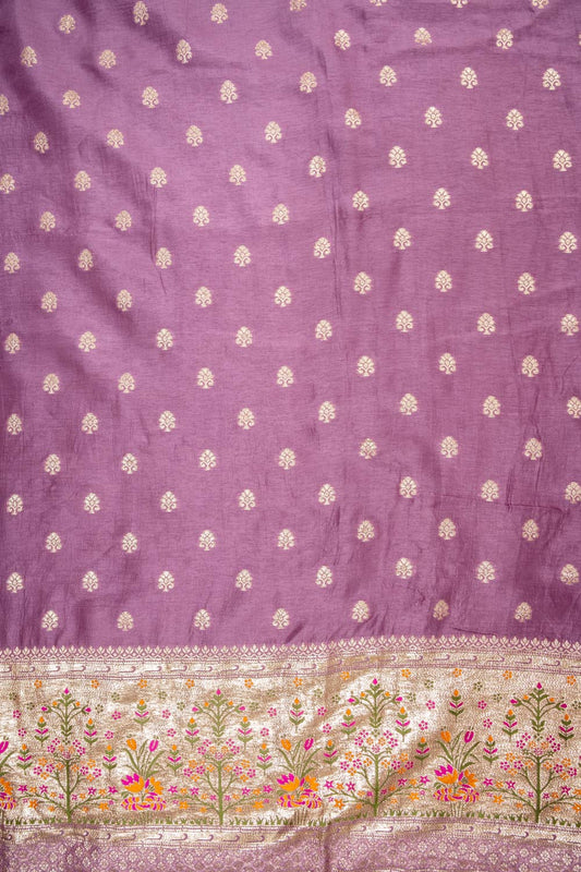 Mauve Dola Banarasi Woven Zari Unstitched Salwar Suit With Dola Silk Dupatta