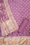 Mauve Dola Banarasi Woven Zari Unstitched Salwar Suit With Dola Silk Dupatta