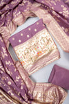 Mauve Dola Banarasi Woven Zari Unstitched Salwar Suit With Dola Silk Dupatta