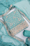 Tea Green Organza Unstitched Salwar Suit With Chiffon Dupatta