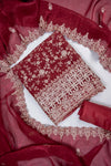Wine Tissue Unstitched Salwar Suit With Tissue Dupatta