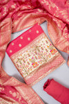 Gajari Dola Banarasi Woven Zari Unstitched Salwar Suit With Dola Silk Dupatta