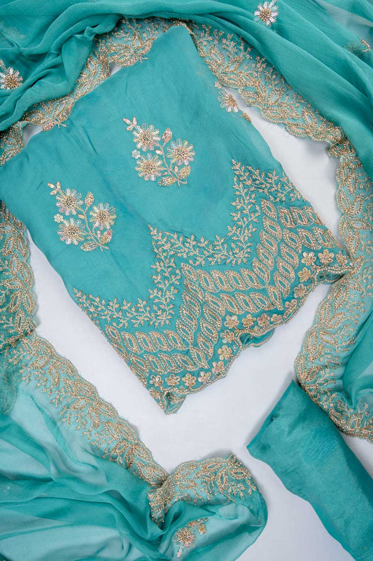 Mint Green Soft Twill Unstitched Salwar Suit With Chiffon Dupatta