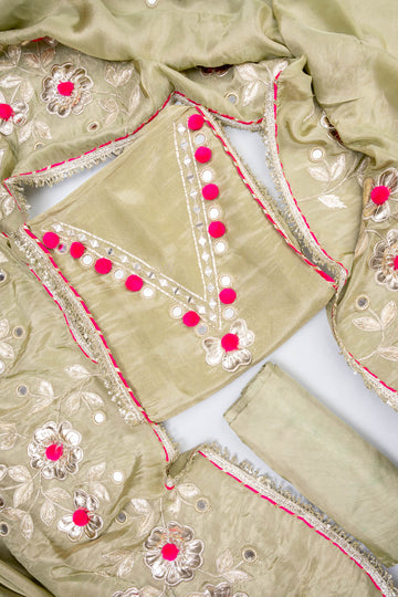 Soft Heritage Pista Foil Tissue Unstitched Salwar Suit With Foil Tissue Dupatta