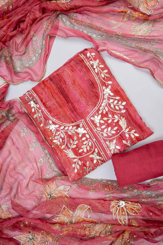 Glow Different Gajari Crepe Unstitched Salwar Suit With Chiffon Dupatta