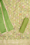Soft Heritage Pista Shimmer Banarasi Woven Zari Unstitched Salwar Suit With Chiffon Dupatta