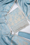 Grey Banarasi Silk Unstitched Salwar Suit With Banarasi Silk Dupatta